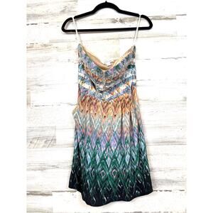 Charlie Jade Womens S Multi Geometric Ginger Strapless 100% Silk Mini Dress